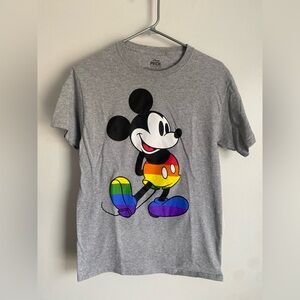 Disney Gray Tee with Rainbow Mickey Mouse